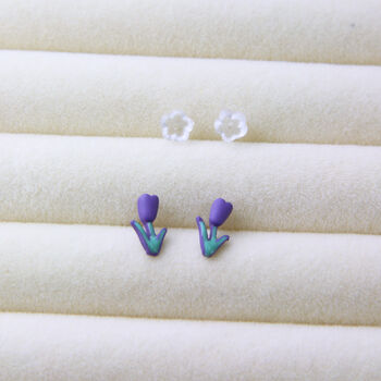Enamel Tiny Tulip Stud Earrings, 3 of 6