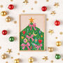 ‘Christmas Tree’ Art Print – Festive Decor In Pink And Green, thumbnail 2 of 8