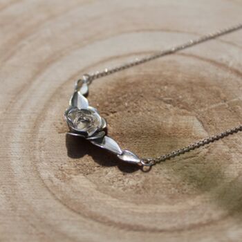 Rose And Leaf Necklace In Sterling Silver, 3 of 6