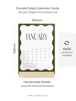 2025 Wavy Desk Calendar With Wooden Holder, 8 of 10