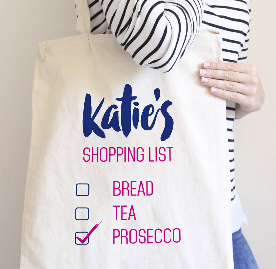 personalised prosecco shopping list tote bag by sarah hurley ...