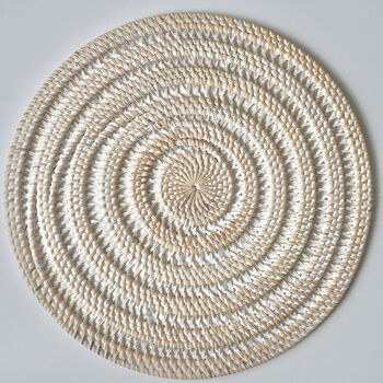 Balinese Hand Woven Spiral Placemat Charger White, 8 of 9