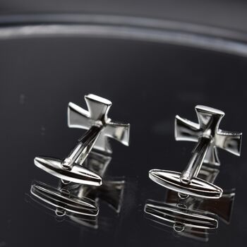 Silver Cross Cufflinks Polished Maltese Design For Men Gift, 3 of 5