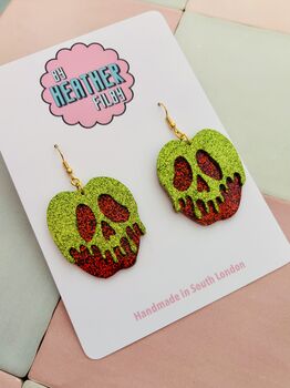 Poison Apple Glitter Statement Earrings / Dark Fairytale Jewellery Small Sparkly Evil Queen Earrings / Spooky Jewellery, 4 of 8