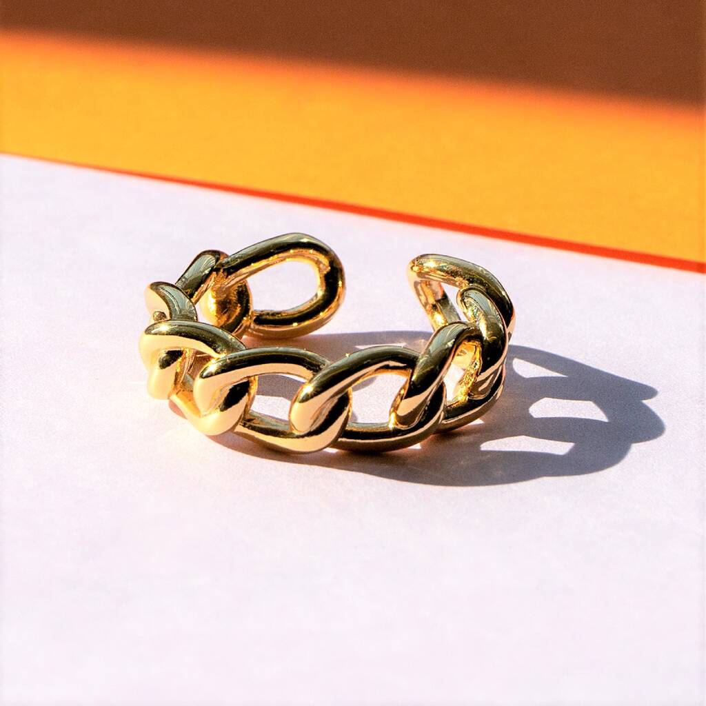 Adjustable Open Gold Plated Chain Ring By Jasper & Opal