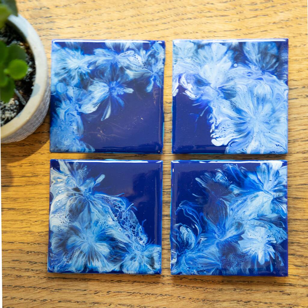 Sold Home Made Blue Ceramic Coasters | Set Of Four, 1 of 8