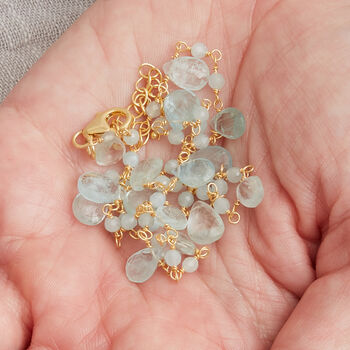 Aquamarine Silver Gold Plated Beaded Necklace, 6 of 11