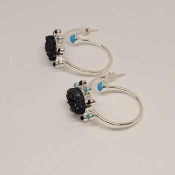 Black Onyx, Agate, Turquoise Earrings, Sterling Silver, 2 of 8