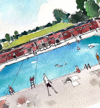Brockwell Park Lido Print On Watercolour Paper, 2 of 3