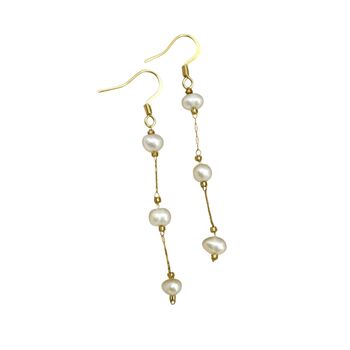 Three Pearl Drop Gold Plated Tarnish Free Earrings, 3 of 3