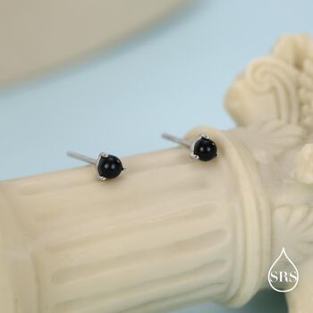 Natural Black Onyx Stud Earrings In Sterling Silver, 6 of 12