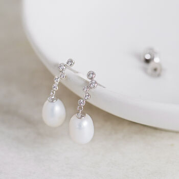 Sterling Silver Crystal Pearl Drop Earrings, 4 of 10