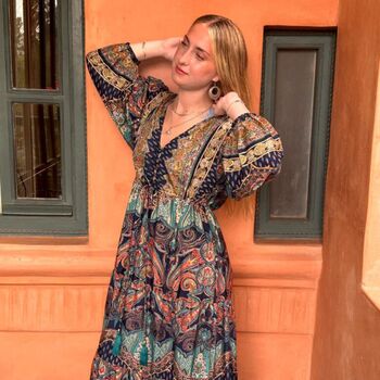 'Farren' Navy And Turquoise Paisley Maxi Dress, 2 of 5