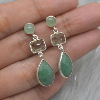 Green Amethyst, Sillimanite, Aventurine Silver Earrings, 5 of 10