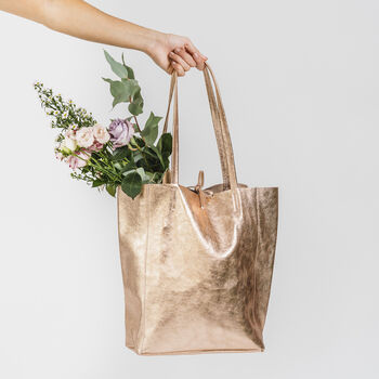 Metallic Soft Leather Tote Shopper, 4 of 12