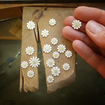 Little Daisy Earrings In Solid Silver And 18ct Gold, 5 of 6
