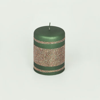 G Decor Green Cappuccino Striped Glitter Pillar Candles, 4 of 7