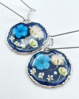 Real Blue Flowers Black Earrings Handmade Silver Or Gold Hypoallergenic, 2 of 10