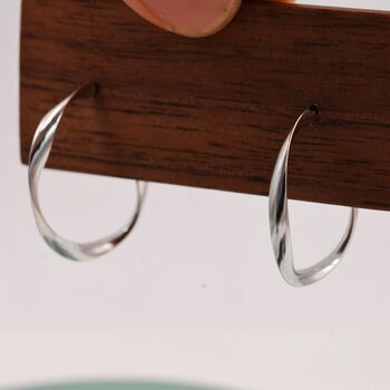 Twisted Strip Mobius Band Large Semi Hoop Stud Earrings In Sterling Silver, 4 of 12