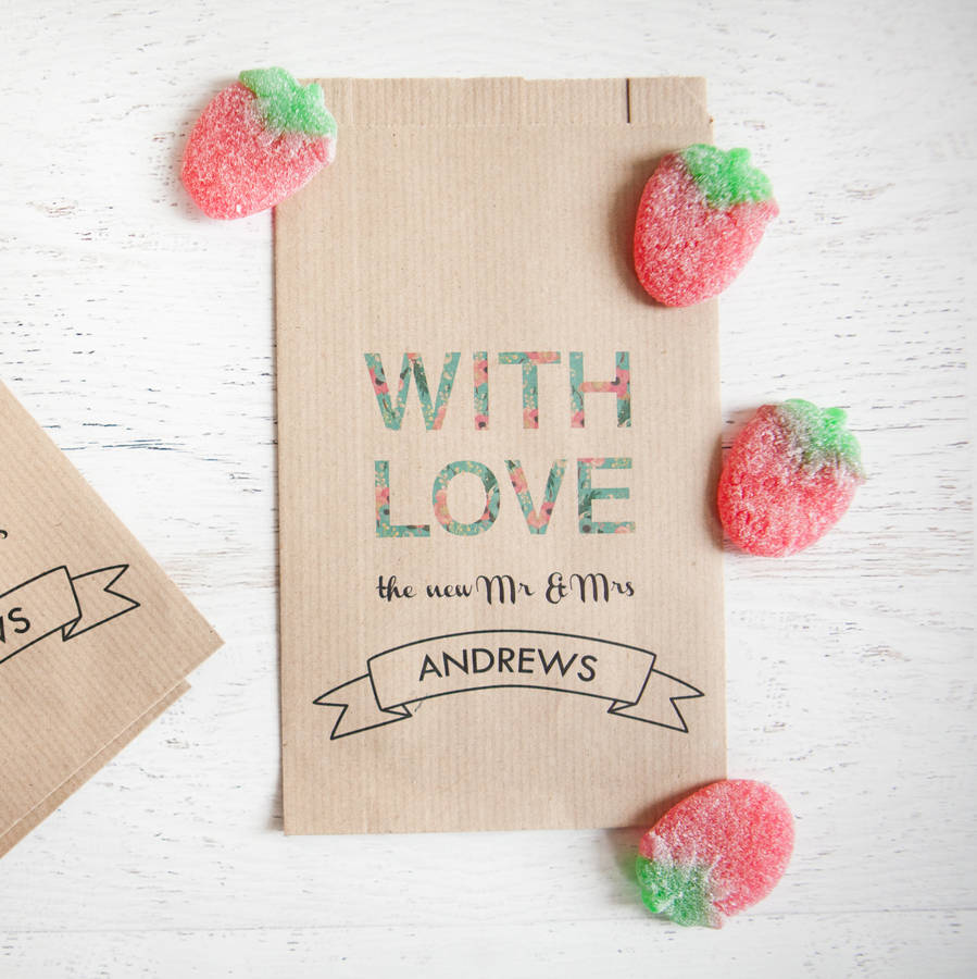 10 Floral 'With Love' Paper Goodie Bags By Wedding in a Teacup