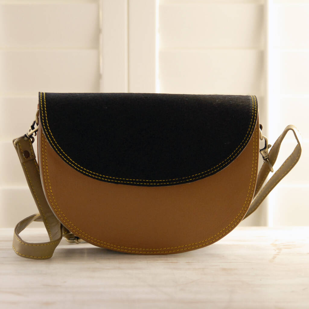 Recycled Colour Block Leather Saddle Bag By Paper High