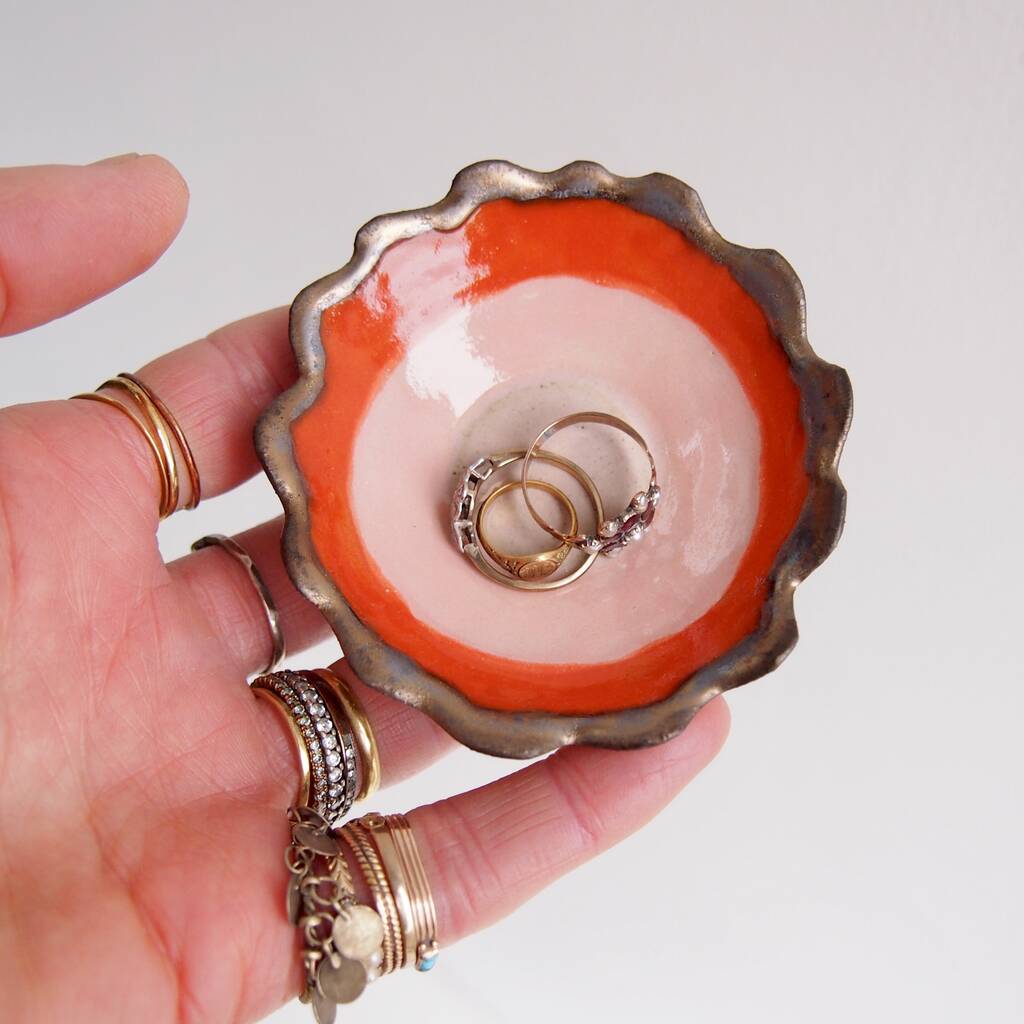 Mini Sunshine Orange Scalloped Edge Ceramic Ring Dish, 1 of 7