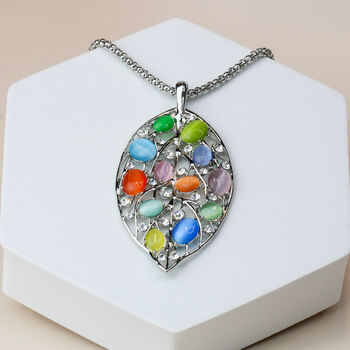 Colourful Gemstone Leaf Pendant Necklace, 2 of 5