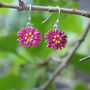 Aster Fuchsia Pink Flower Drop Hook Earrings, thumbnail 1 of 4