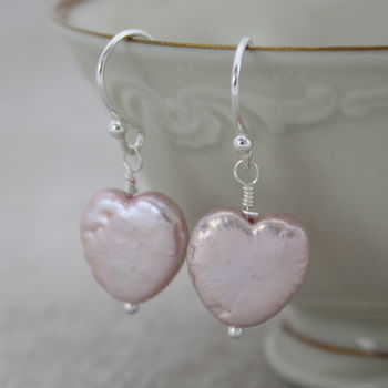 Freshwater Pearl Heart Earrings On Silver Hooks, 7 of 7