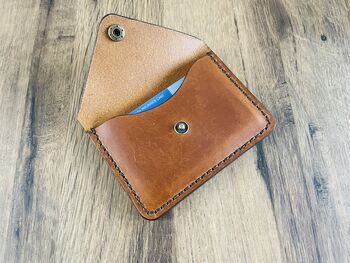 Burnt Tan Personalised Handmade Leather Card Wallet, 5 of 9