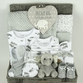 Large Baby Hamper ~ Little Elephants New Baby Starter Gift Set, 2 of 10