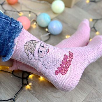 Personalised Pink Santa Slipper Socks, 2 of 2