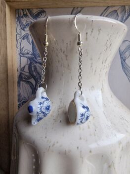 Tea Set Ceramic Silver Plated Drop Earrings, 3 of 7