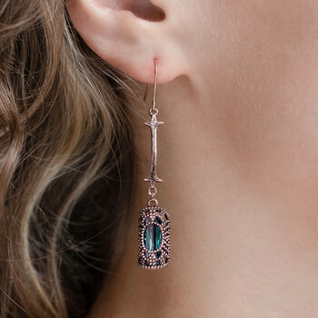 Antique Bronze And Emerald Green Stone Drop Earrings, 3 of 3