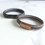 Mens Woven Leather Steel Bracelet, thumbnail 3 of 6