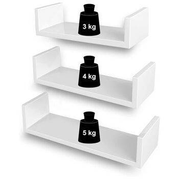 Set Of Three Modern White Wall Floating Shelves, 6 of 8