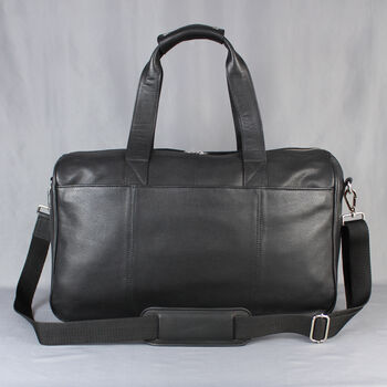Black Leather Weekend Bag With Gunmetal Zip, 6 of 10
