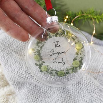 Family Christmas Wreath Glass Tree Decoration, 3 of 3