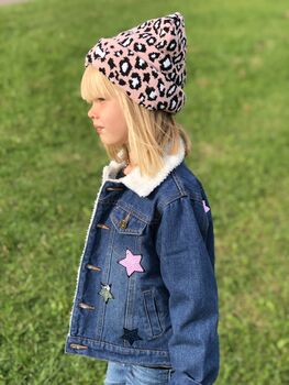 Kids Personalised Beanie Pink Leopard, 8 of 11