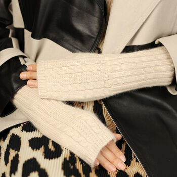 Cosy Cable Knit Plain Colour Medium Fingerless Gloves, 7 of 12