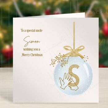 Personalised Christmas Card Gold Bauble Bsl Or English, 5 of 7
