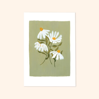 Green Floral Daisy Art Print, Unframed, 3 of 5