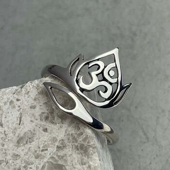 Silver Open Ring Om Lotus 925 Sterling Silver Jewellery, 8 of 9