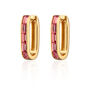 Oval Baguette Hoop Earrings With Pink Stones, thumbnail 3 of 6