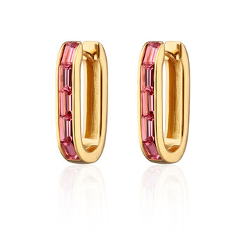 Oval Baguette Hoop Earrings With Pink Stones, 3 of 6