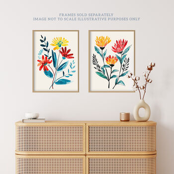 Set Three Wall Art Prints A4 Wildflowers Floral Bright, 7 of 7