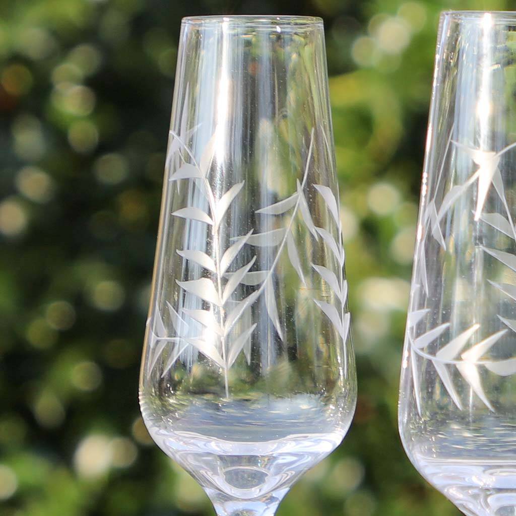 Four Etched Vines Champagne Flute Set By Dibor