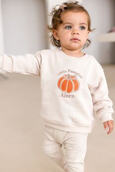 Child's Halloween 'Little Pumpkin' Embroidered Personalised Sweatshirt Jumper, 3 of 8