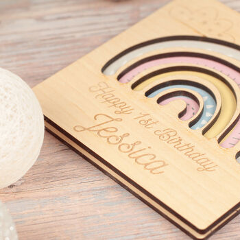 Pastel Rainbow Birthday Engraved Wooden Greetings Card, 5 of 6