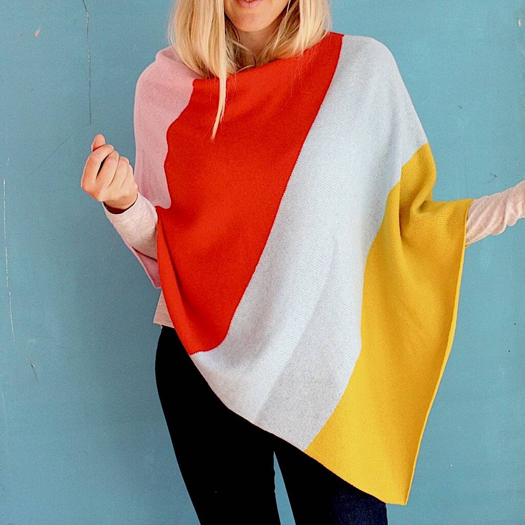 Colour Block Knitted Poncho By Gabrielle Vary Knitwear ...